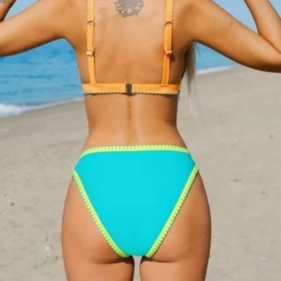 NWT Cupshe Women's Blue Green Escaping Colorblock Mid-Rise Bikini Bottoms Size M - Picture 2 of 8